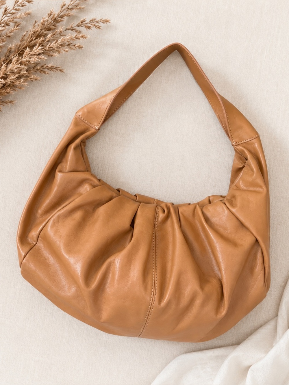 Express Camel Slouchy Hobo Shoulder Bag Soft Faux Leather Trendy Oversized Purse